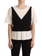 Boutique Moschino Black White Polyester Short Sleeves Top Blouse