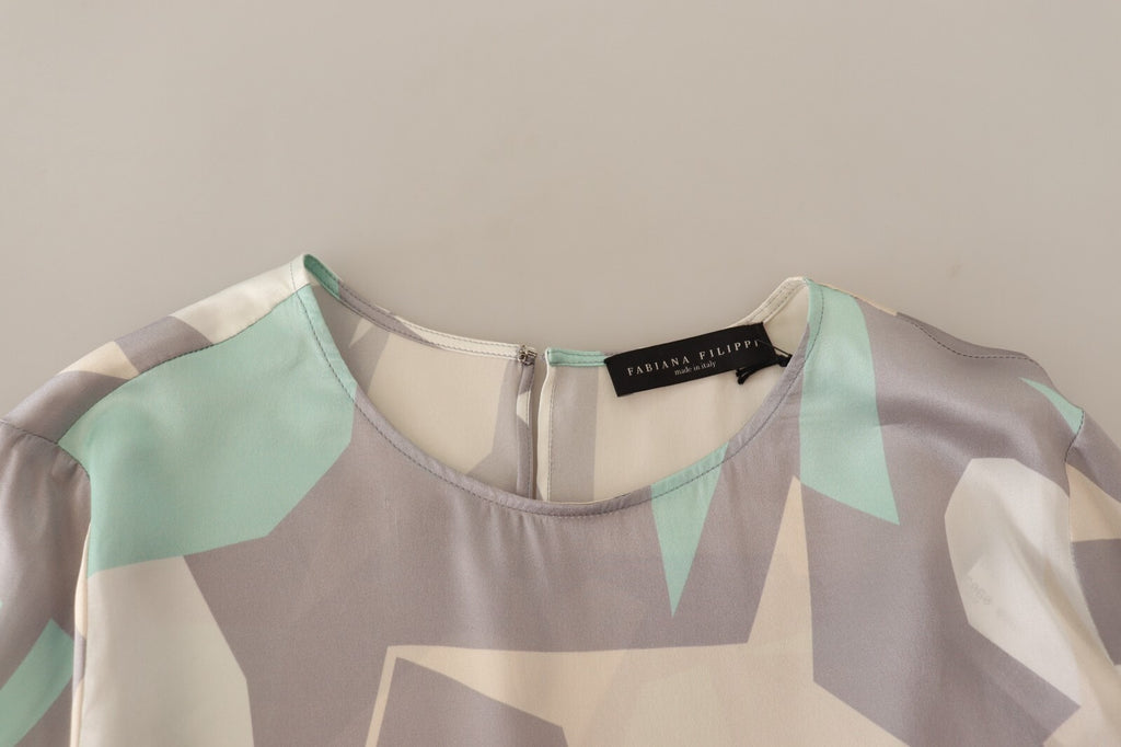 Fabiana Filippi Multicolor Silk Long Sleeves Round Neck Top Blouse