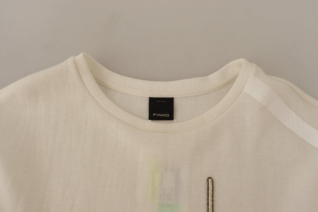 PINKO Beige Logo Long Sleeve Cropped Pullover Sweater