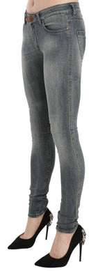 PLEIN SUD Blue Washed Low Waist Slim Fit Skinny Denim Casual Jeans
