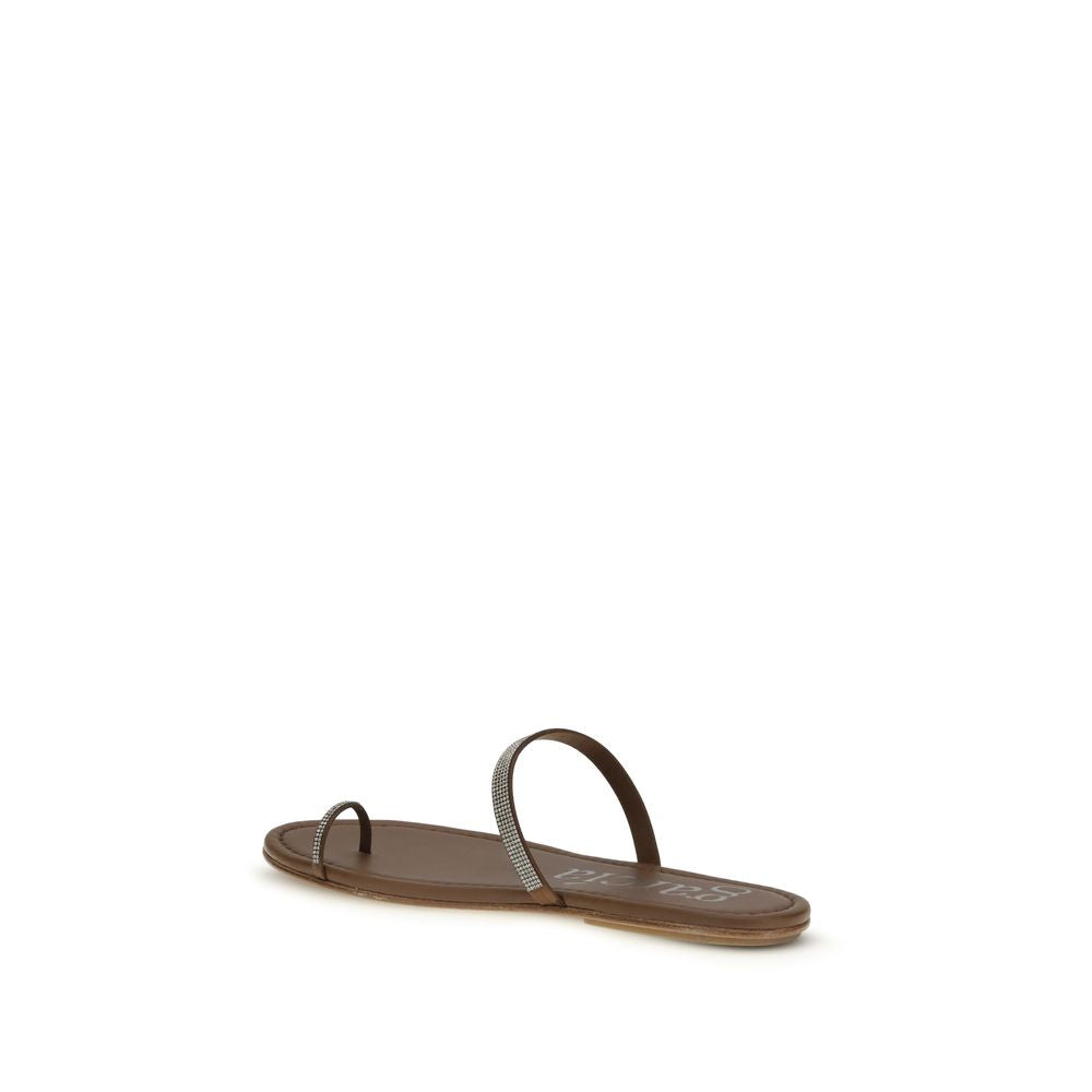 Pedro García Brown Silk Flat Sandals