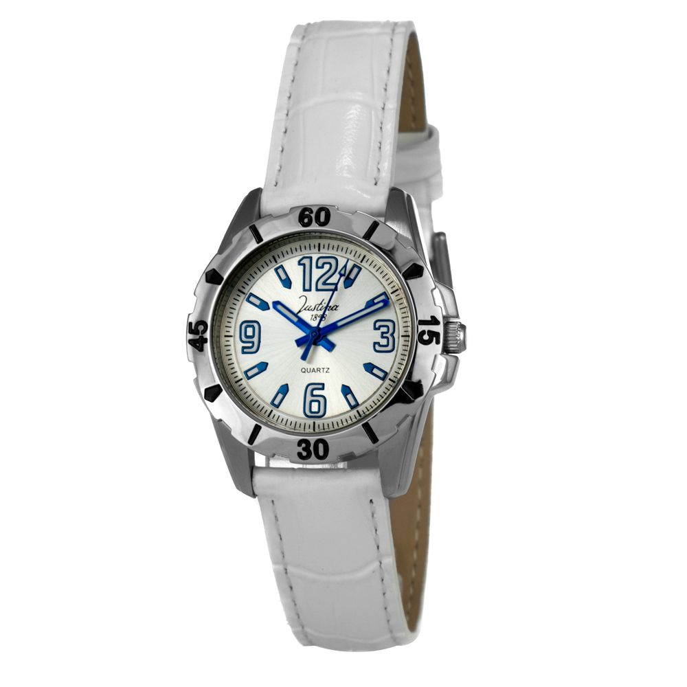 JUSTINA Black Leather Dress Watch