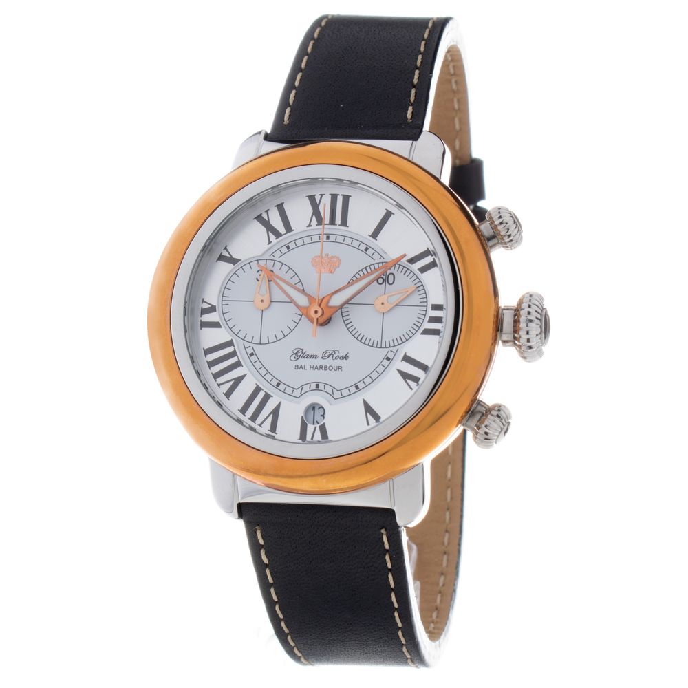 GLAM ROCK Black Leather Dress Watch