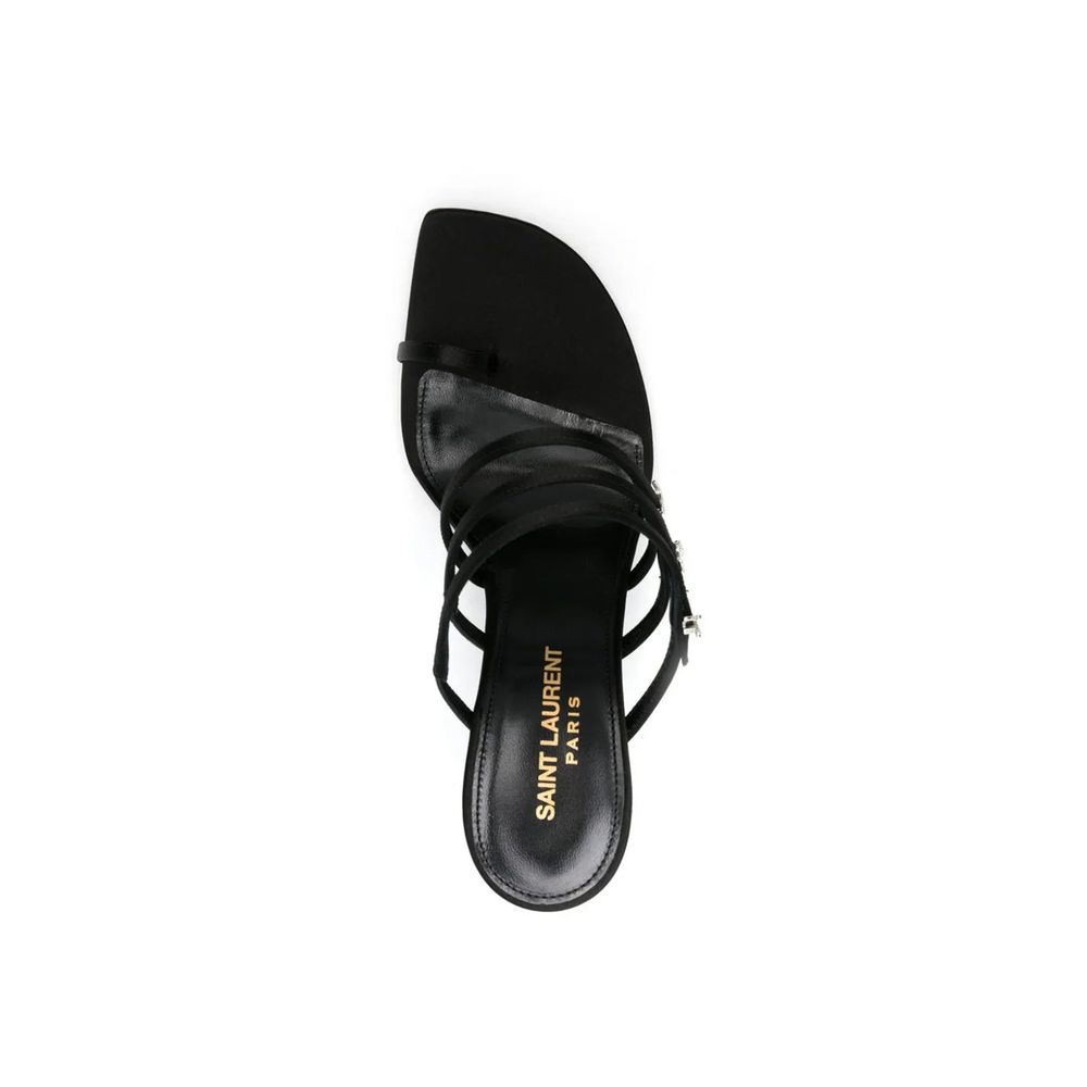 Saint Laurent Black Silk Stiletto Heel Sandals
