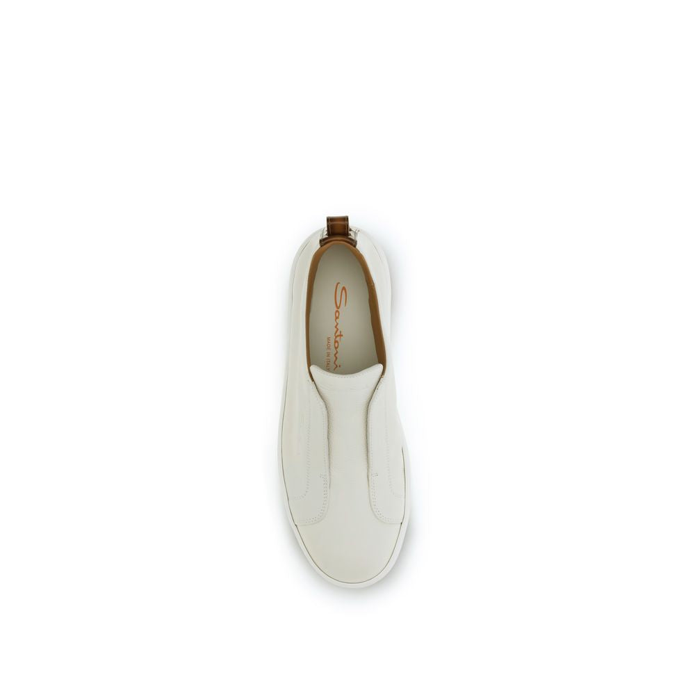 Santoni White Calf Leather Bos Taurus Low Top Sneakers