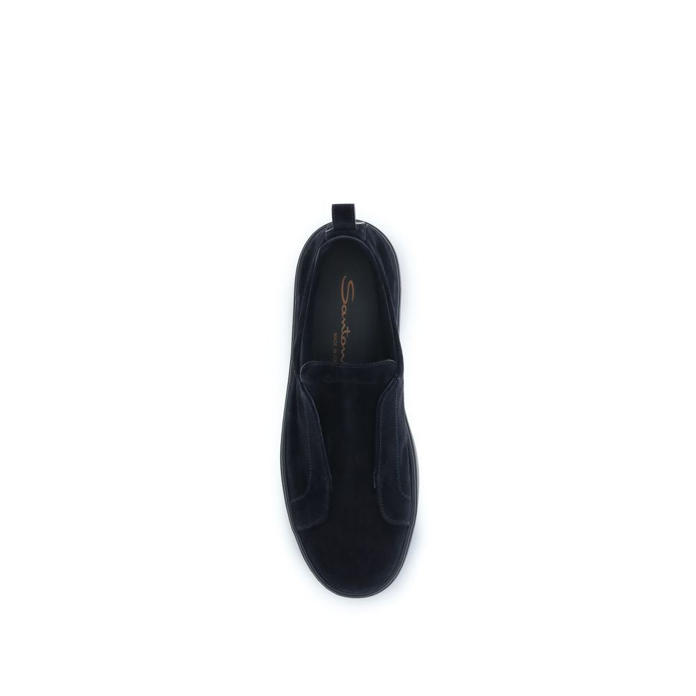 Santoni Black Calf Leather Bos Taurus Low Top Sneakers