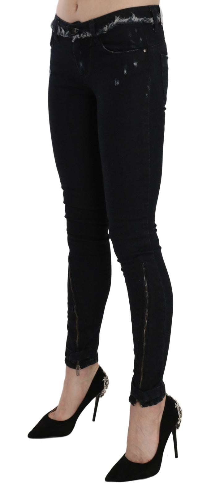 Costume National Black Low Waist Zipper Leg Skinny Denim Jeans