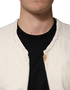 Dolce & Gabbana Off White Cotton Full Zip Denim Men Blouson Jacket
