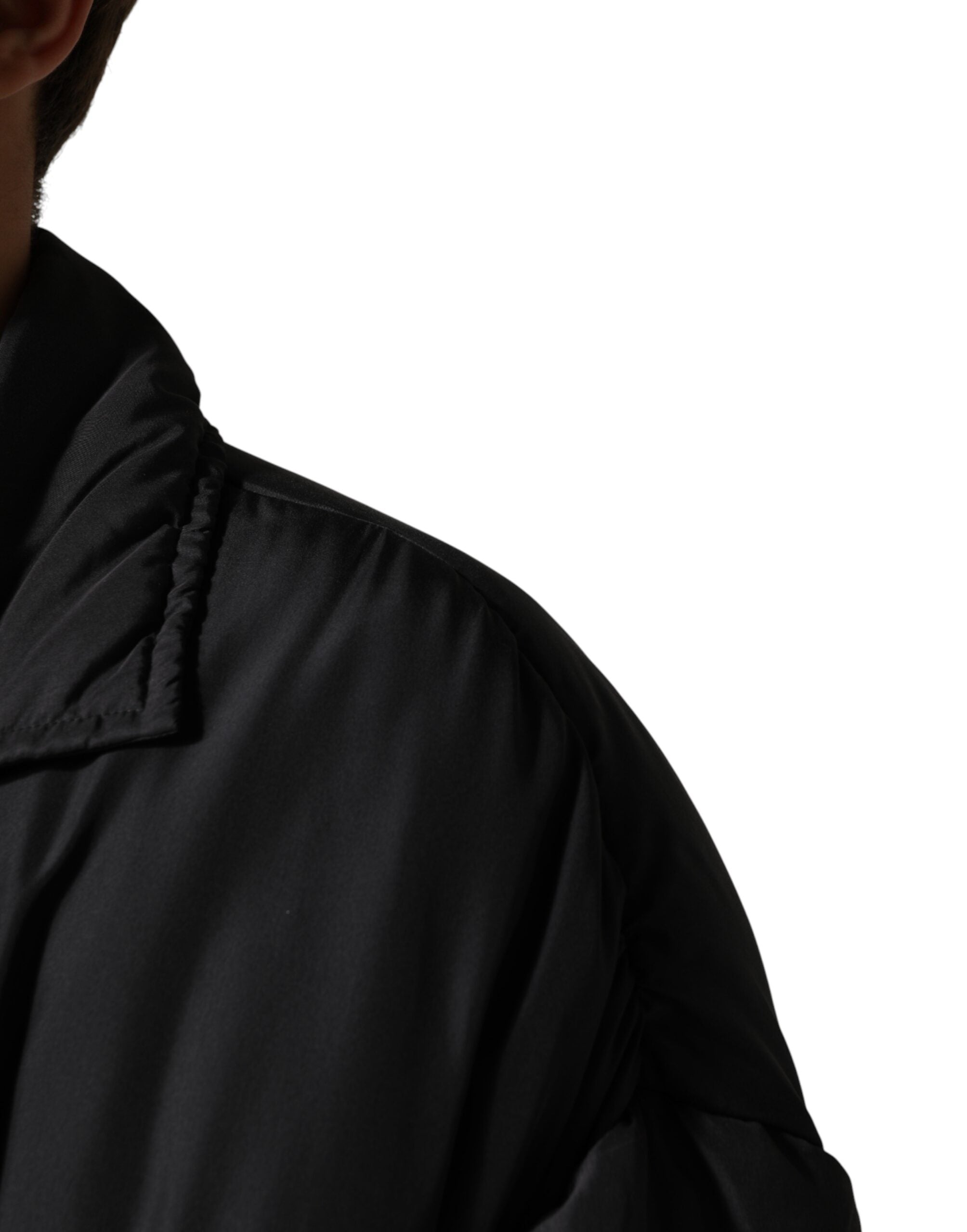 Dolce & Gabbana Black Silk Padded Parka Men Coat Jacket