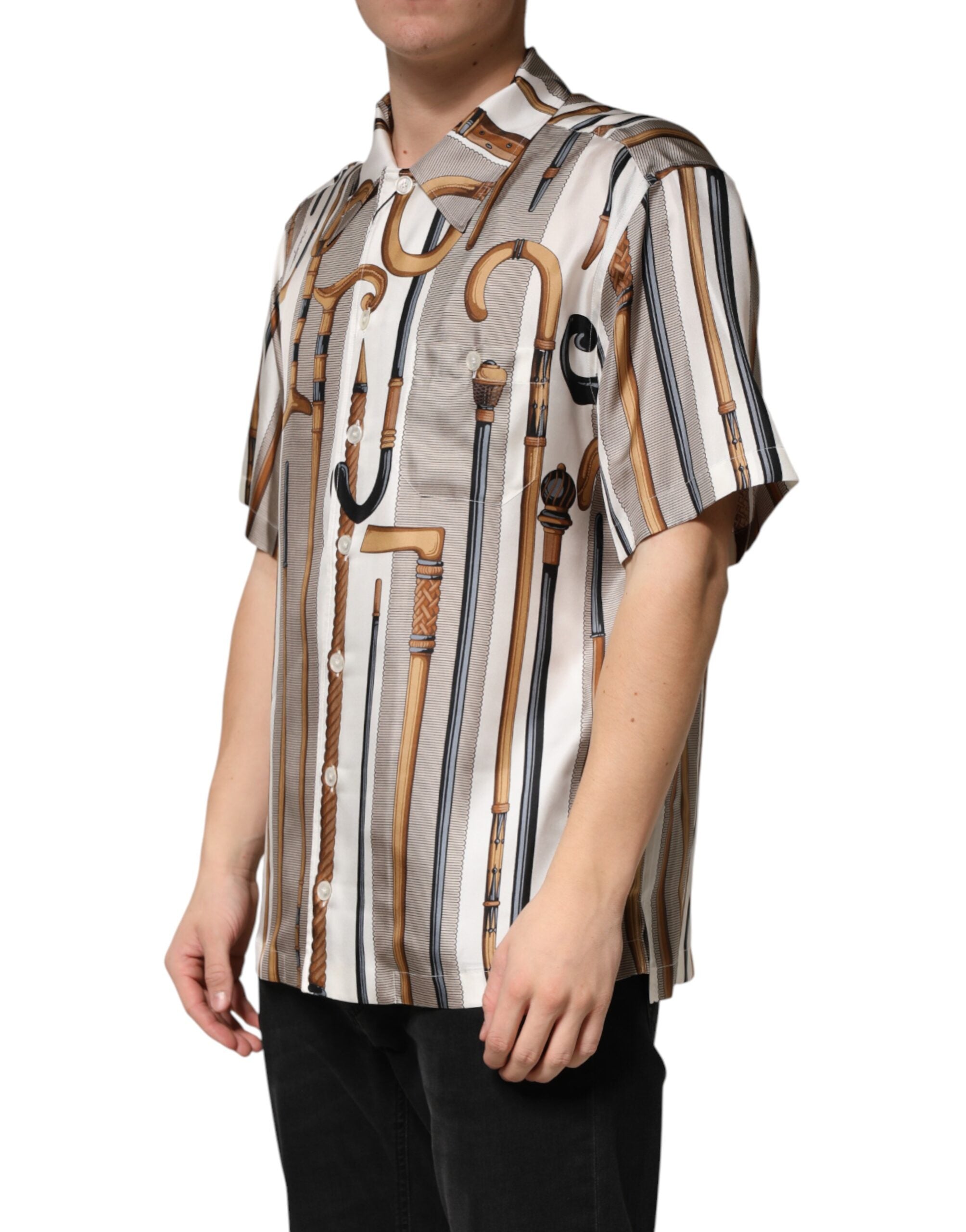 Dolce & Gabbana Multicolor Walking Stick Print Men Shirt