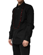 Dolce & Gabbana Black Crystal GOLD Formal Cotton Dress Shirt