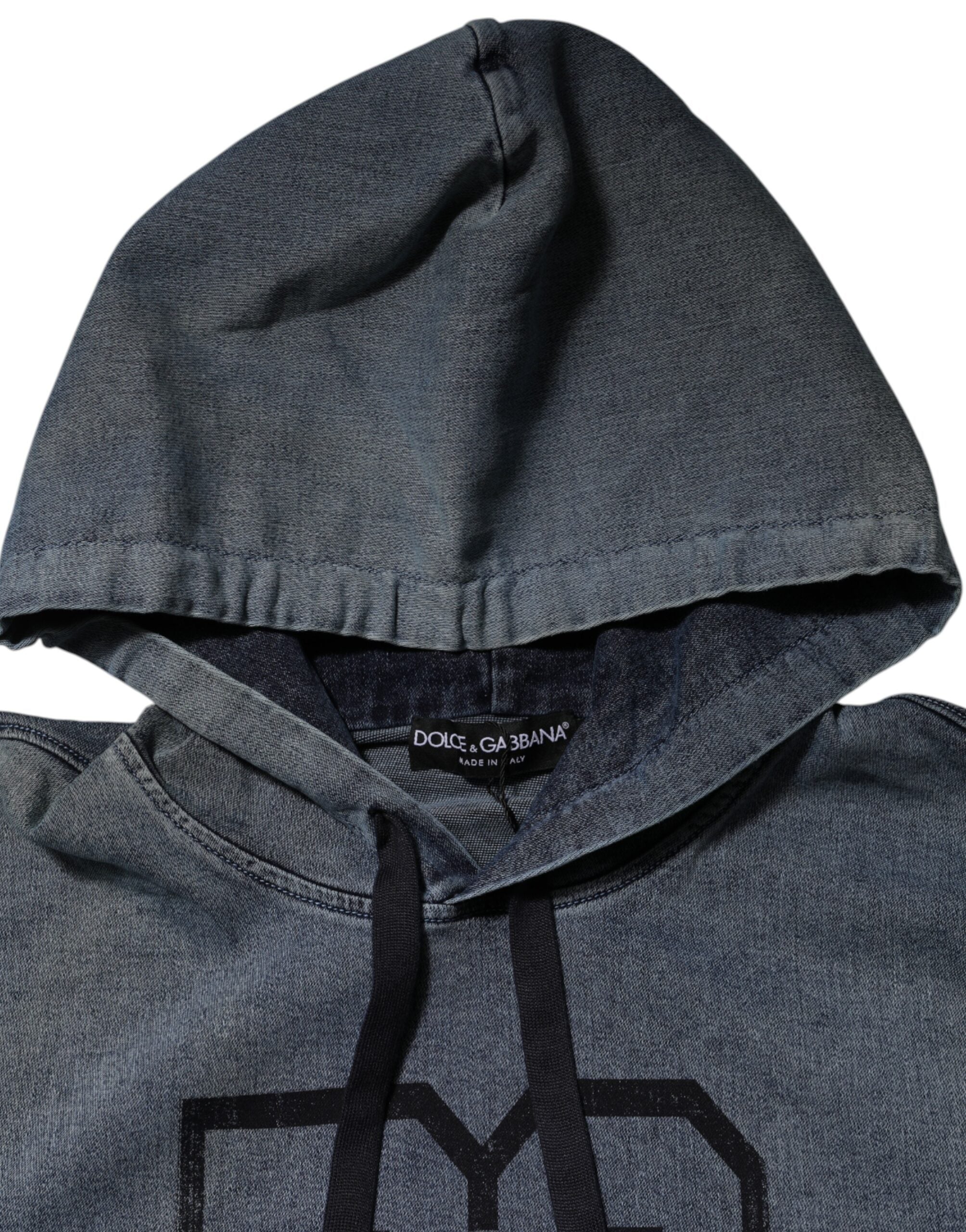 Dolce & Gabbana Blue Cotton Logo Hooded Sweatshirt  Sweater