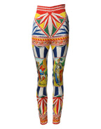 Dolce & Gabbana Multicolor Silk Carretto Leggings Stretch Waist Pants
