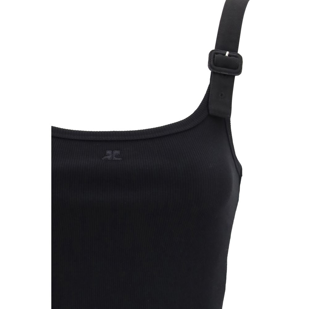 Courrèges Black Cotton Tank Tops