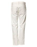 Fortela White Cotton Straight Denim Mid Waist Trouser Jeans