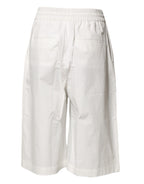 MSGM White Cotton High Waist Wide Leg Straight Bermuda Shorts