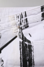 Gaelle Paris Black White Stripes Mid Waist Cropped Capri Jeans