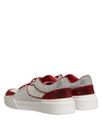 Dolce & Gabbana White Red Rhinestone Embellished Men Sneakers Shoes
