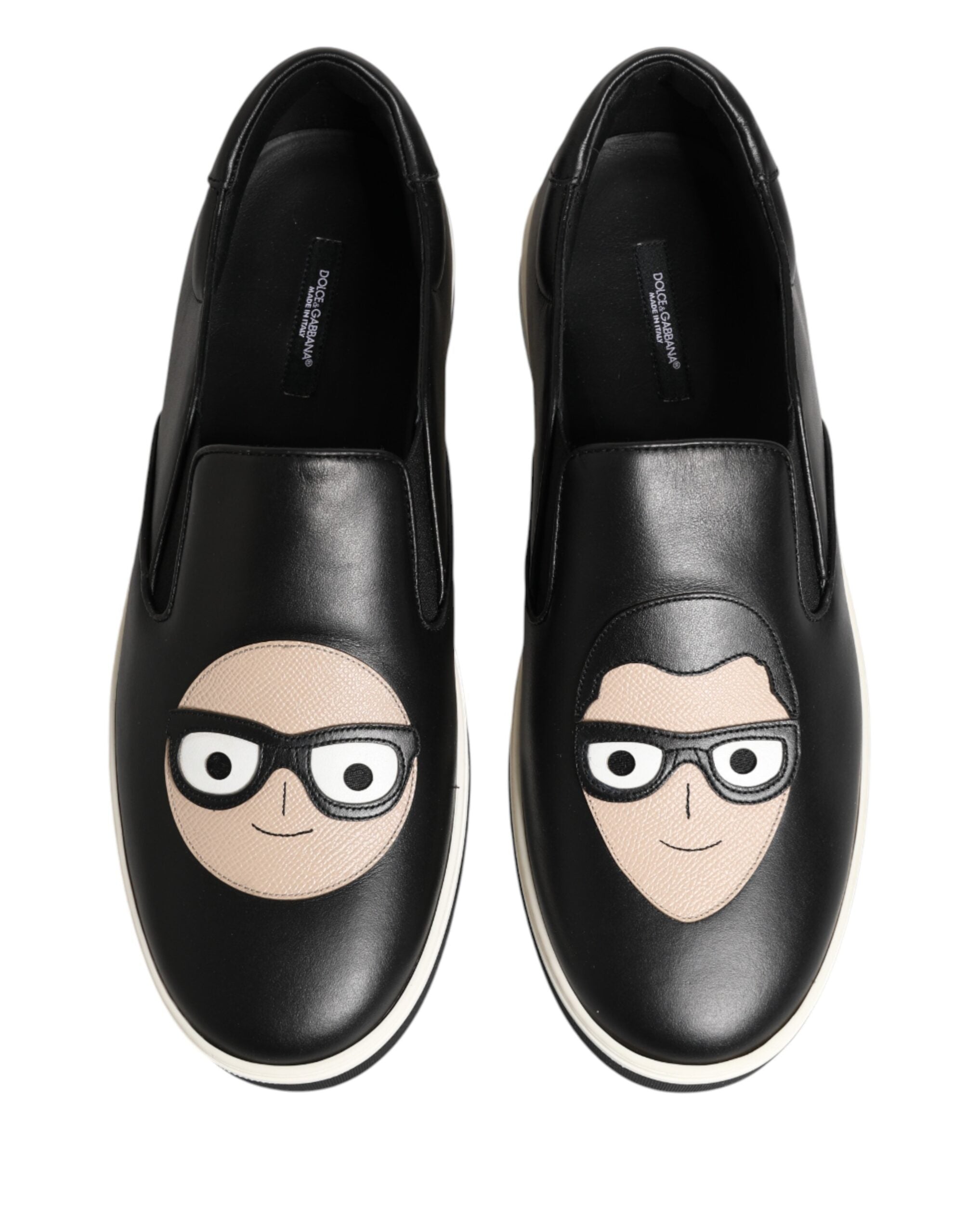 Dolce & Gabbana Black Leather Signature Figures Sneakers Shoes