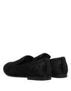 Dolce & Gabbana Black Velvet Slip On Loafers Formal Men Shoes