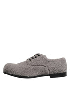 Dolce & Gabbana Gray Fleece Lace Up Men Derby Dress Shoes