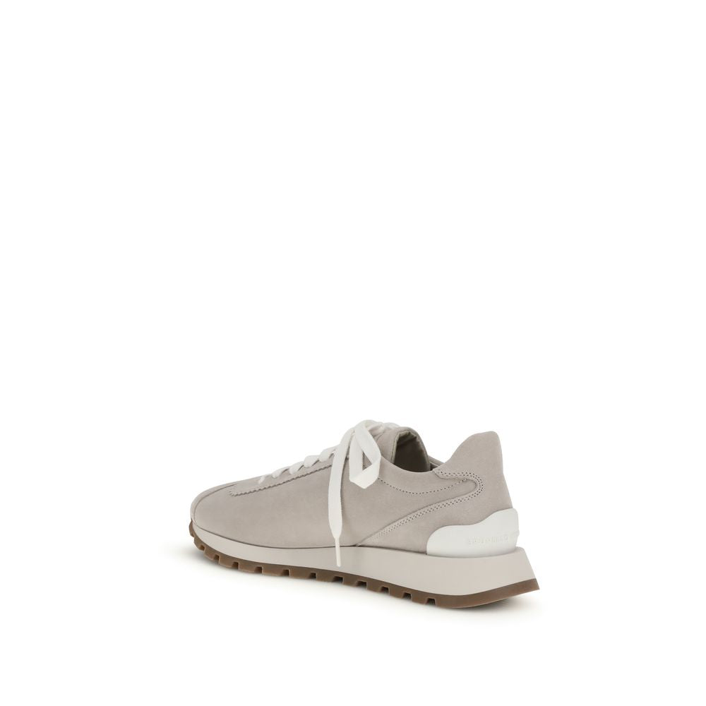 Brunello Cucinelli Gray Calf Leather Bos Taurus Chunky Sneakers