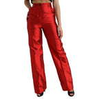 Dolce & Gabbana Red Satin Silk High Waist Wide Leg Pants