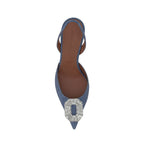 Amina Muaddi Blue Nubuc Leather Pumps