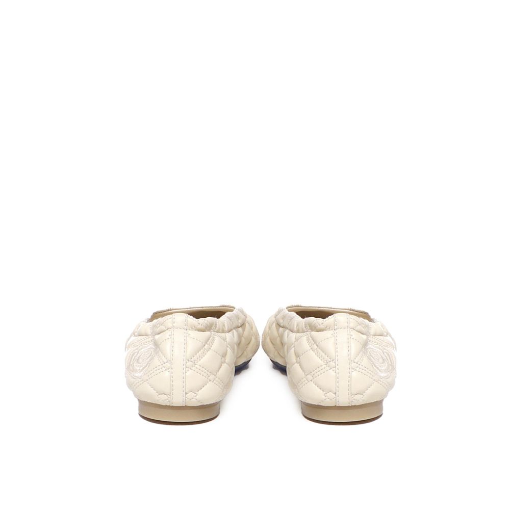 Burberry White Lamb Leather Ballet Flats