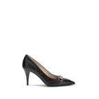 Gucci Black Calf Leather Bos Taurus Mid Heel Pumps