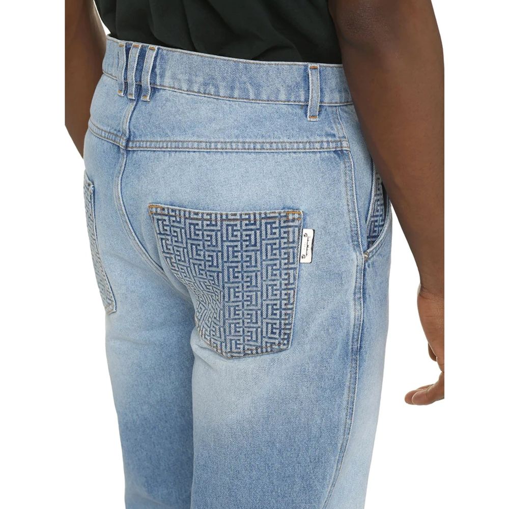 Balmain Blue Cotton Cropped Jeans