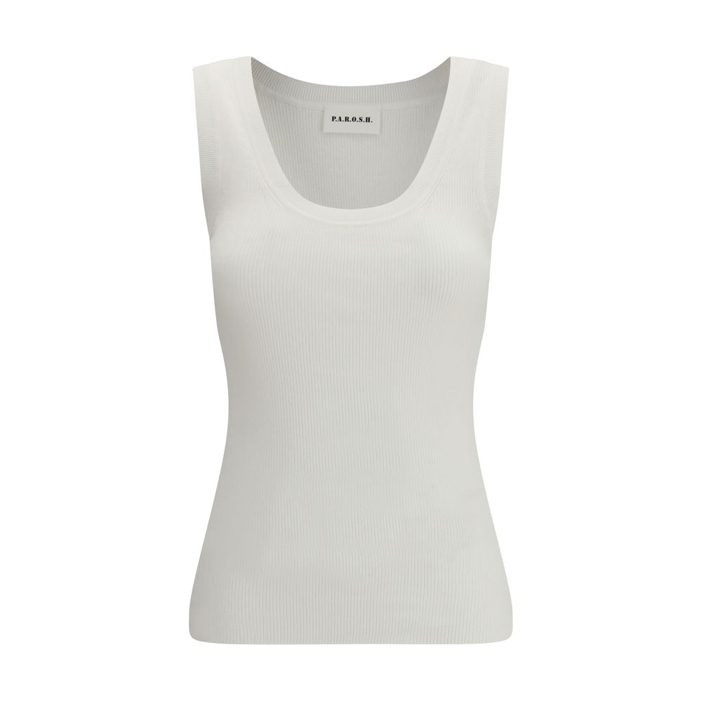 P.A.R.O.S.H. Beige Cotton Sleeveles T-Shirt