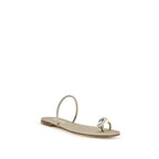 Casadei Gold Calf Leather Bos Taurus Flat Sandals