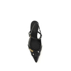 PINKO Black Calf Leather Bos Taurus Mid Heel Pumps
