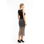 Patrizia Pepe Black Polyester Midi Skirt
