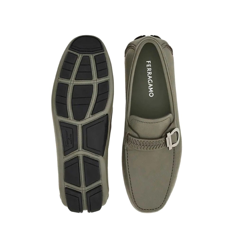 Salvatore Ferragamo Gray Calfskin Slip-On Loafers