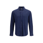Brunello Cucinelli Blue Linen Dress Shirt