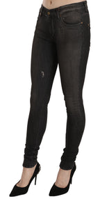 PLEIN SUD Cotton Black Washed Low Waist Skinny Denim Jeans