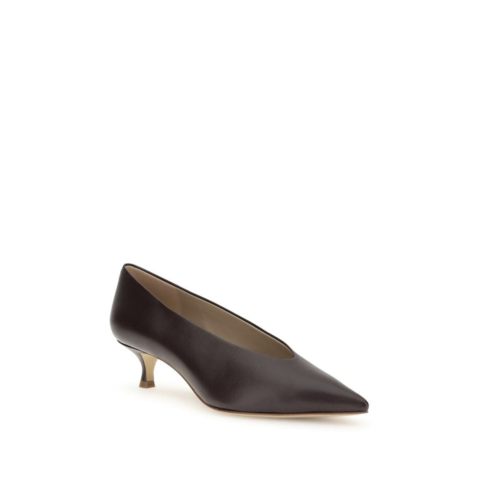Le Monde Béryl Brown Calf Leather Bos Taurus Mid Heel Pumps