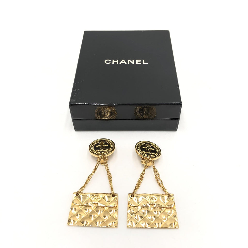 Chanel Bag Motif Clip-On Drop Earrings