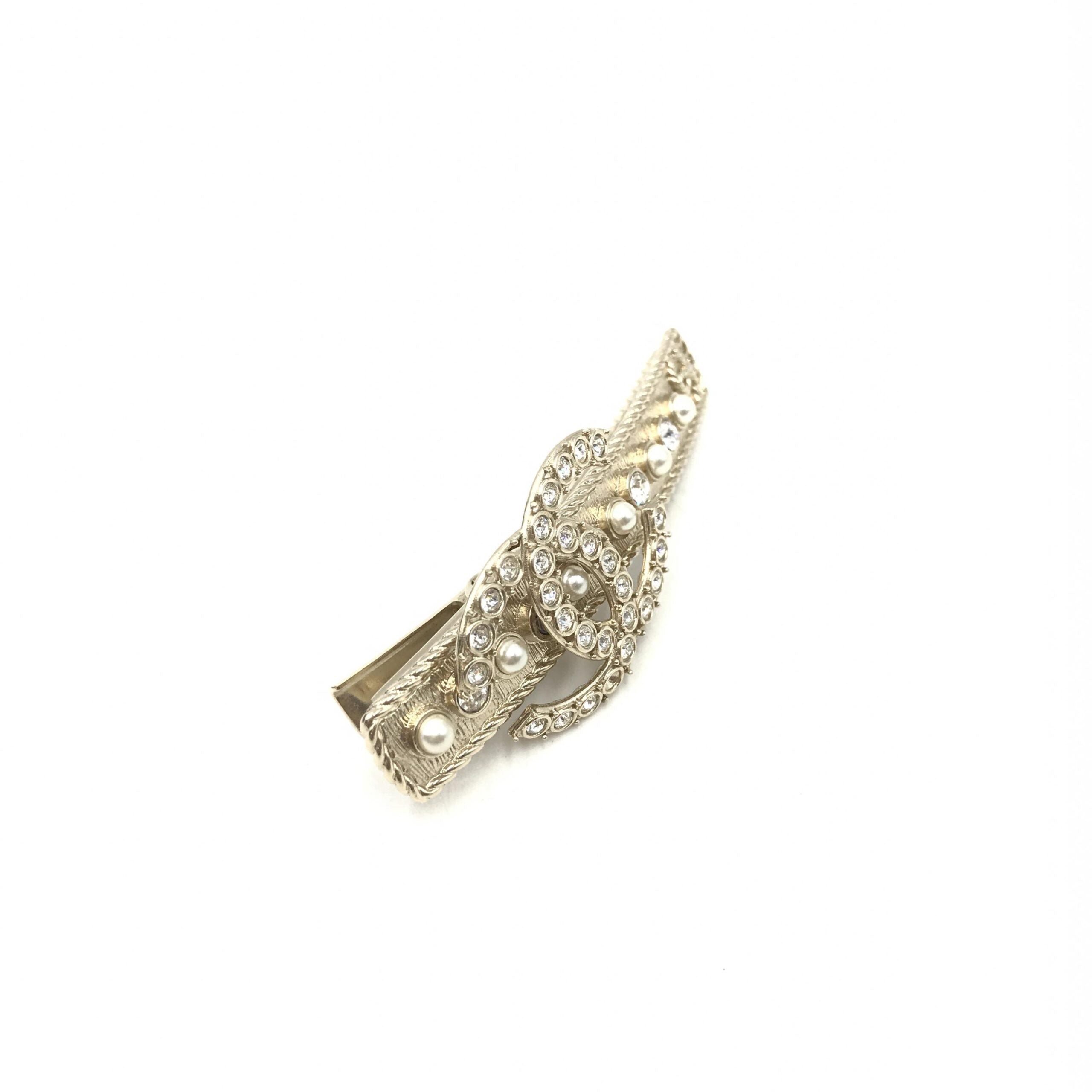 Chanel Crystal Pearl CC Hair Clip