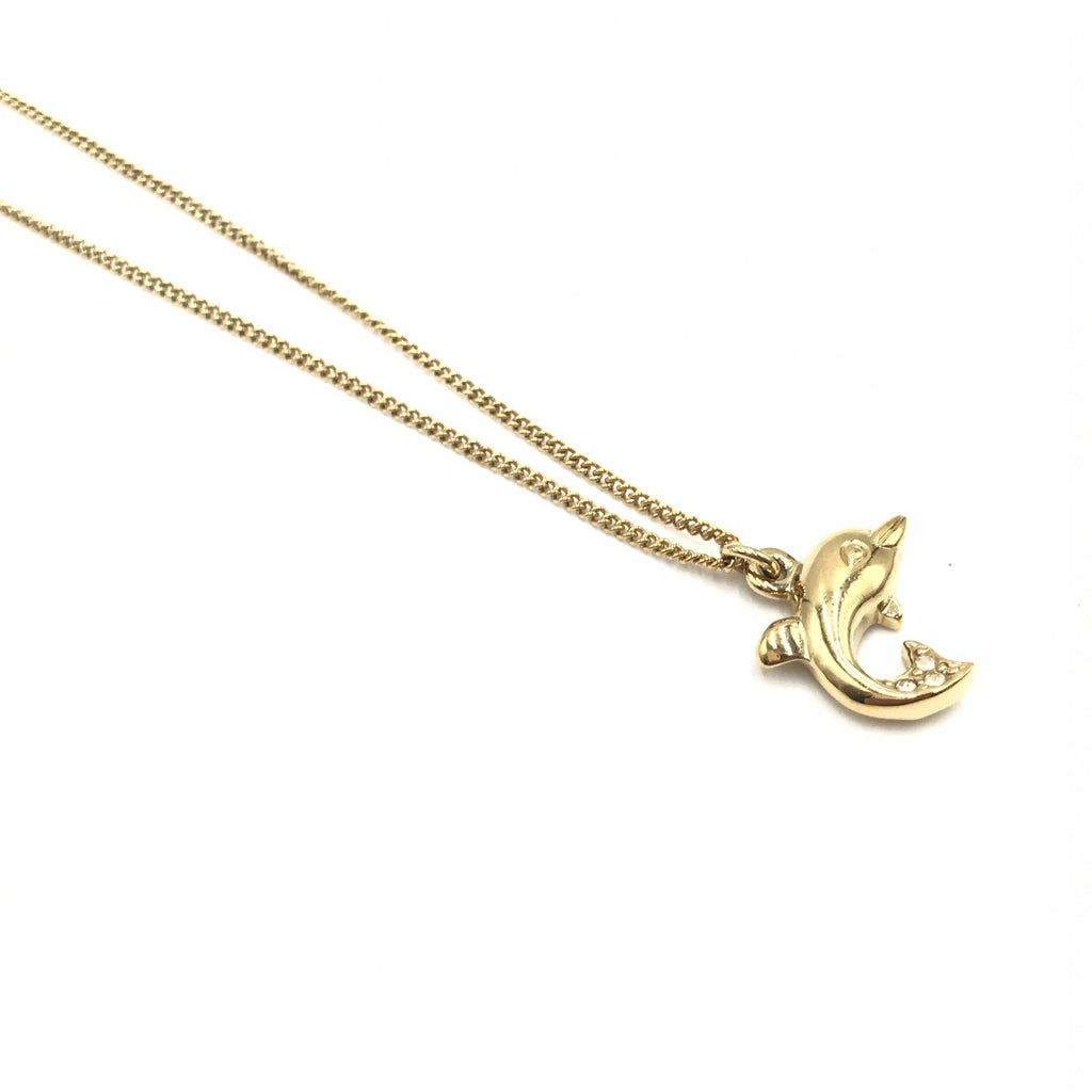 Christian Dior Dolphin Motif Rhinestone Gold Plated Necklace