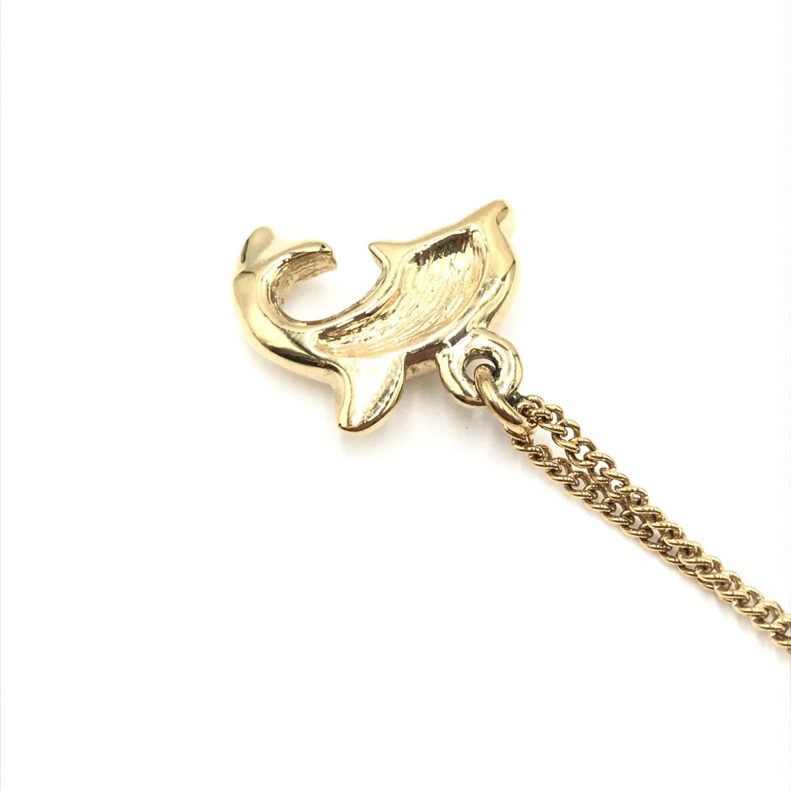 Christian Dior Dolphin Motif Rhinestone Gold Plated Necklace