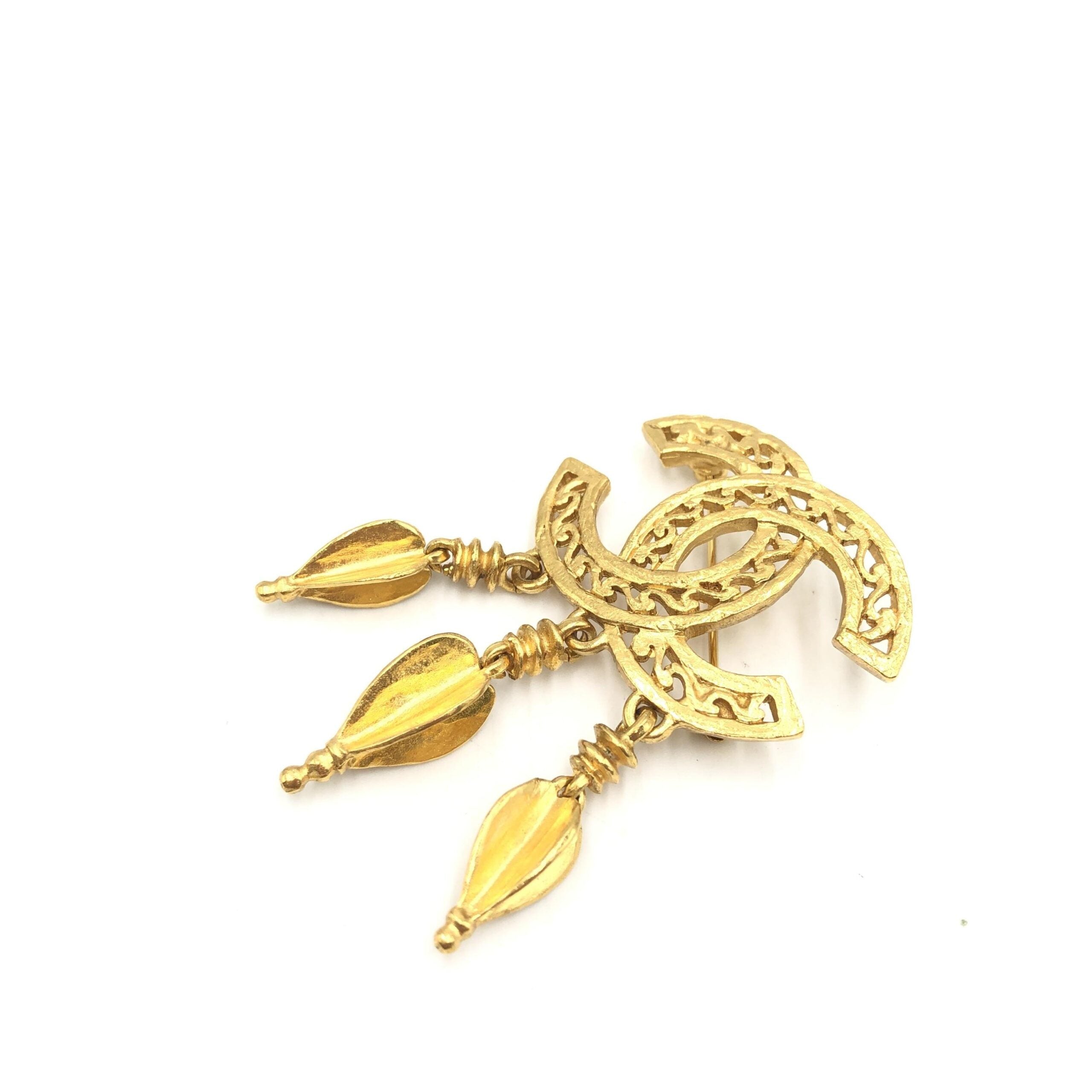 Chanel Gold Plated CC Logo Brooch