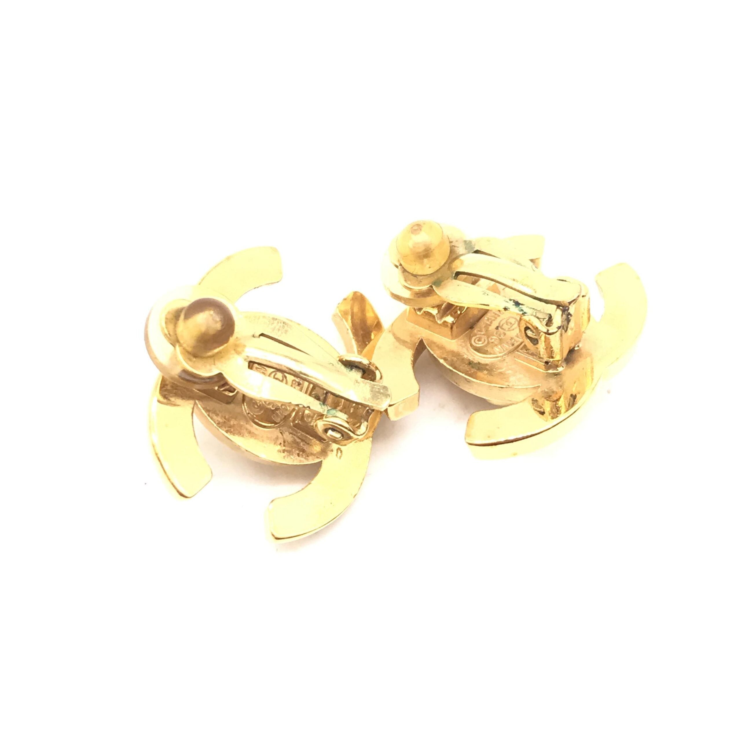Chanel Gold PLated CC Turnlock Clip-On Earrings