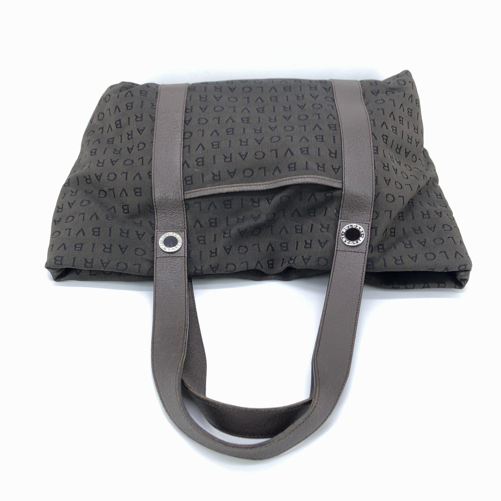 Bulgari Logo Canvas Tote Bag With Pockets