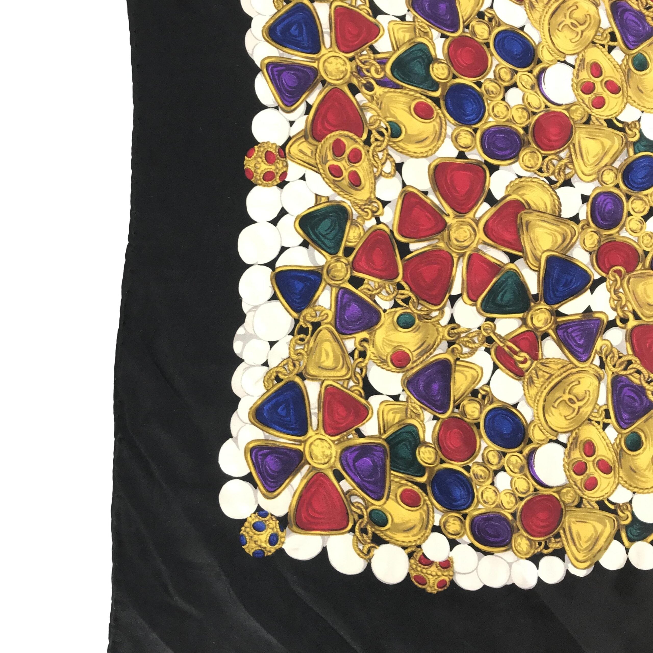 Chanel Silk Scarf With Vibrant Jewelry Print