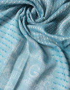 Dolce & Gabbana Light Blue Silk Blend Fringed Logo 185cm x 73.5cm Scarf
