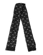 Dolce & Gabbana Black Wool Crown Print Fringe Neck Wrap 180cm x 65cm Scarf