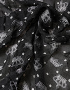Dolce & Gabbana Black Wool Crown Print Fringe Neck Wrap 180cm x 65cm Scarf